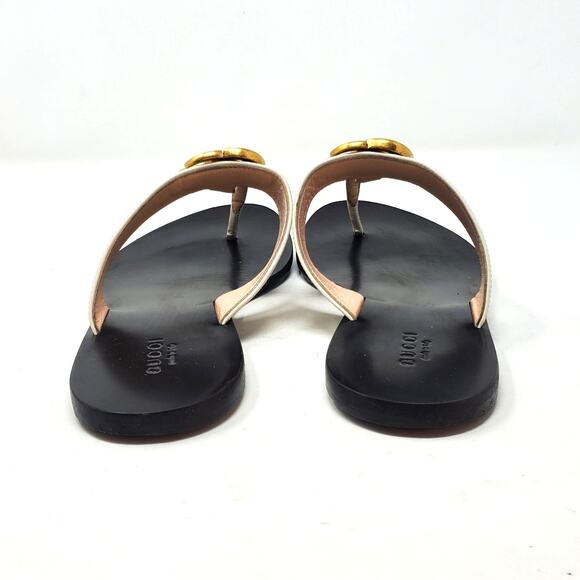 Gucci GG Marmont Thong Flat Sandal Double G In White Gold Leather Size 37 US 7 - Picture 7 of 11